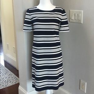 MaxStudio blue, black and white stripped dress.